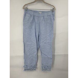 Crown & Ivy 100% Linen Pants Women‎ 8 Periwinkle Tassle Beach Coastal Minimalist